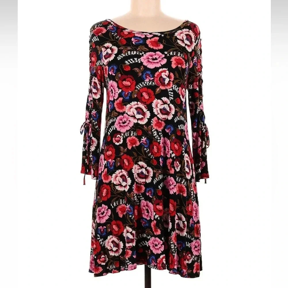 Express Y2K Long Sleeve Black Floral Midi Dress Women’s Size Medium M